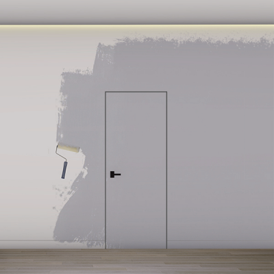 Дверь скрытая под покраску усиленная ДССПУ (1900, 2000, 2100 х 600, 700, 800) мм стандартное открывание с черной алюминевой кромкой