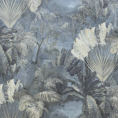 MS10301 мотив золотистые пальмы на синем фоне