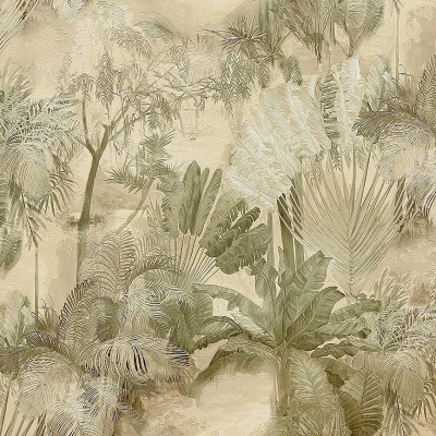 MS10303 мотив зеленые пальмы на бежевом фоне