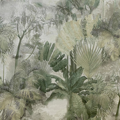 MS10309 мотив зеленые пальмы на сером фоне