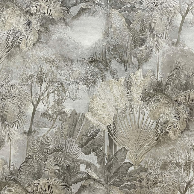 MS10311 мотив серо-золотистые пальмы на св.сером фоне