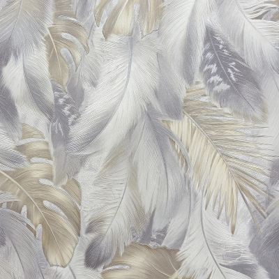 MS11403 мотив перья светло серые с золотыми листьями