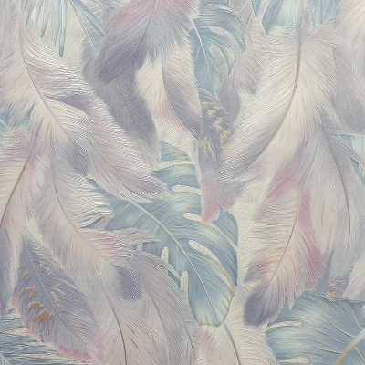 MS11409 мотив перья голубовато розовые с синими листьями