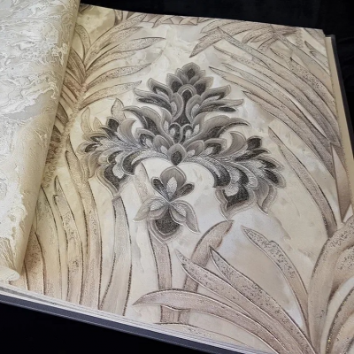 HK61414 мотив дамаск серый на серо-розовых листьях