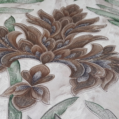 HK61423 мотив дамаск коричневый на зеленых листьях