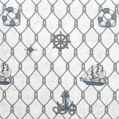 3512-1 мотив корабли на бело голубом фоне