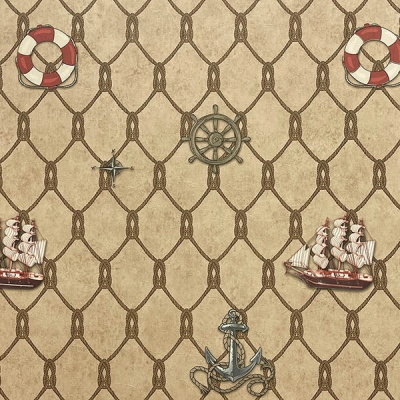 3512-2 мотив корабли на бежевом фоне