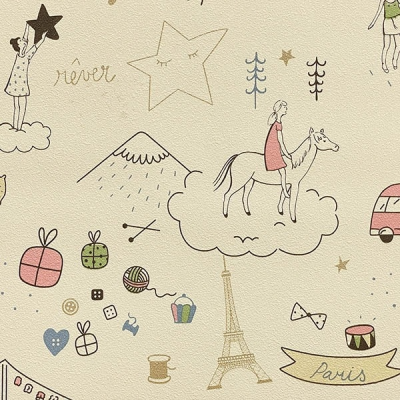 3514-2 мотив человечки розово-зеленые на ванильном фоне