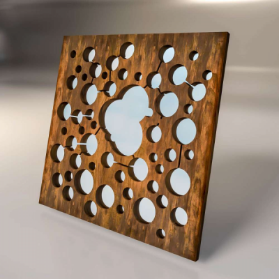 Зеркальная декоративная деревянная 3D панель "Atom"