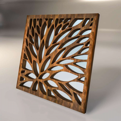Зеркальная декоративная деревянная  3D панель "Sheets flower "
