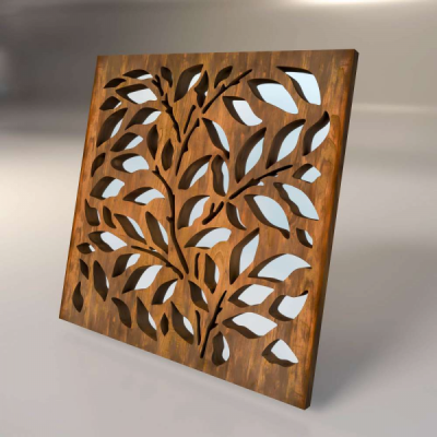 Зеркальная декоративная деревянная  3D панель "Autumn"