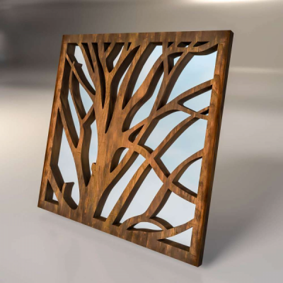 Зеркальная декоративная деревянная  3D панель "Sapling"