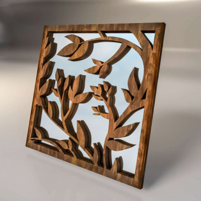 Зеркальная декоративная деревянная  3D панель "Listya"