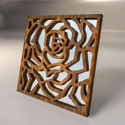 Зеркальная декоративная деревянная  3D панель "Roses"